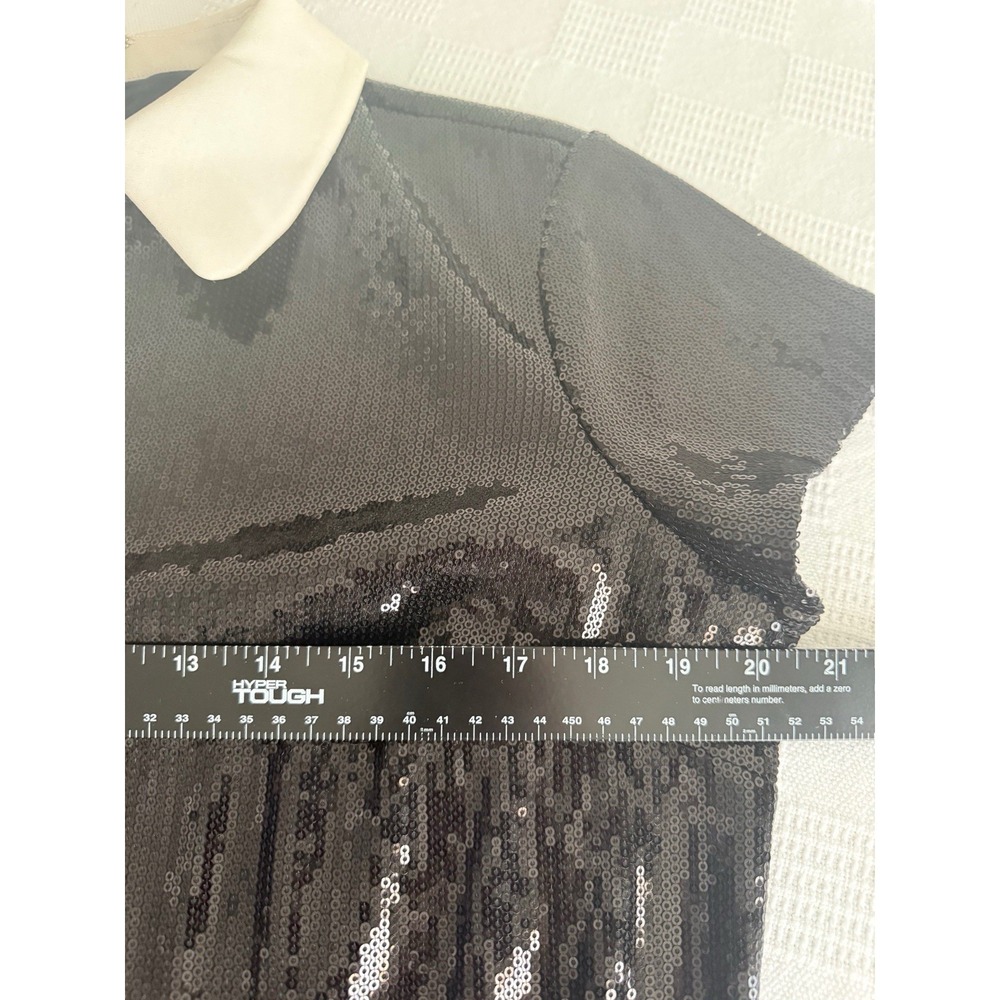 Black Sequin Peter Pan Collar Shift Dress Wednesday Addams Goth Twee Academia12 - Picture 5 of 7